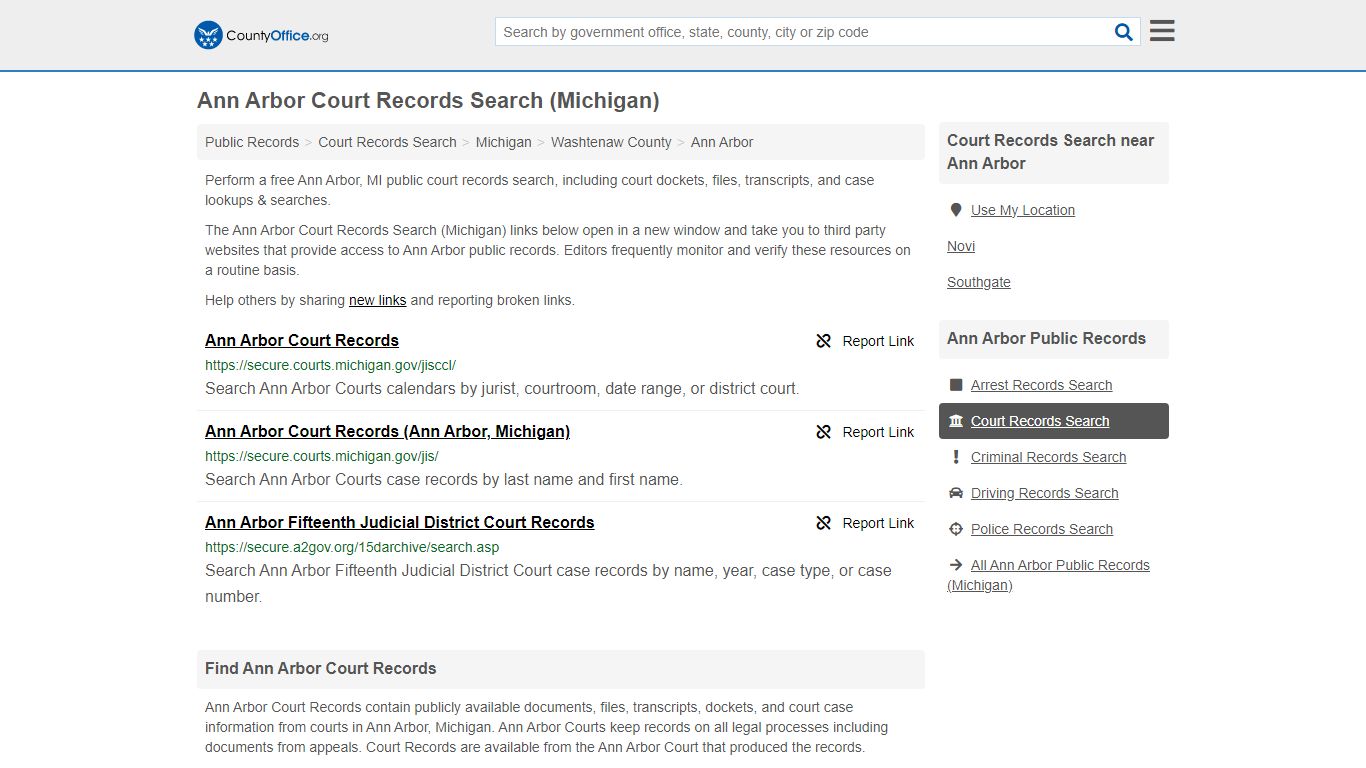 Ann Arbor Court Records Search (Michigan) - County Office
